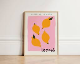 Sicilian Lemons Print, Poster, Kitchen Fruit Abstract Decor, Wall, Gallery Unframed - thumbnail 1