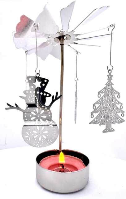 Snowman Candle Carousel Spinner Christmas Tealight Holder, Winter Holiday Decor - image 1