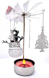 Snowman Candle Carousel Spinner Christmas Tealight Holder, Winter Holiday Decor - thumbnail 1