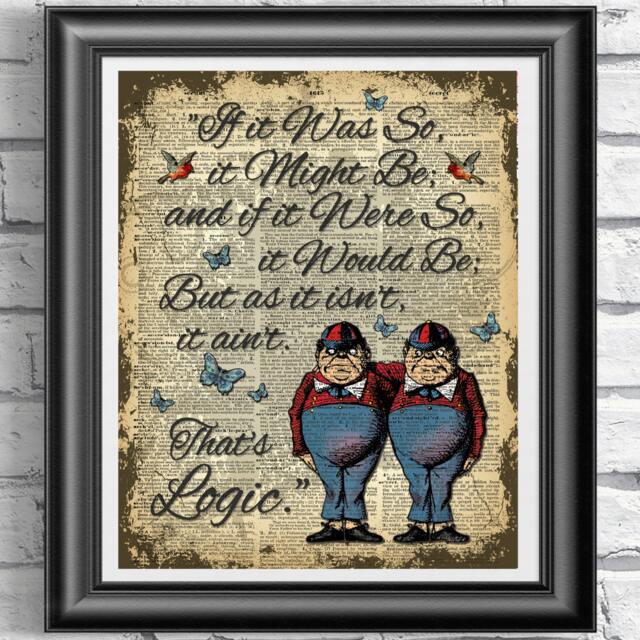 Alice in Wonderland Tweedle Dee Dum, Book Page Art Print, Mixed Media Dictionary Page, Wedding Decor - image 1