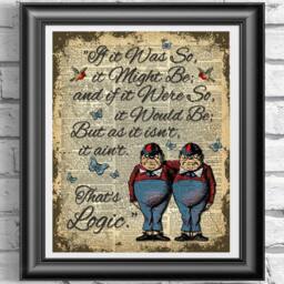 Alice in Wonderland Tweedle Dee Dum, Book Page Art Print, Mixed Media Dictionary Page, Wedding Decor - thumbnail 1