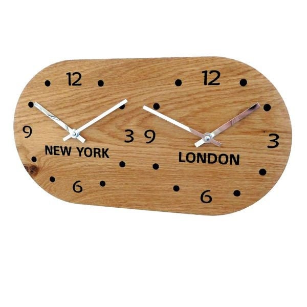 Retro Oak Wooden Time Zone Wall Clock - image 1