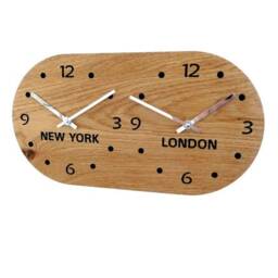 Retro Oak Wooden Time Zone Wall Clock - thumbnail 1