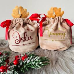 Personalised Christmas Treat Bag, Reindeer Pouch, Gift Small Stocking Filler, Eve Box - thumbnail 3