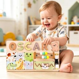 Personalized Baby Name Puzzle, Wooden Busy Board, Montessori Toys, Custom 1st Birthday Gift, Christmas Toddler Gift For Kids