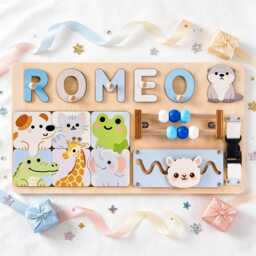 Personalized Baby Name Puzzle, Wooden Busy Board, Montessori Toys, Custom 1st Birthday Gift, Christmas Toddler Gift For Kids - thumbnail 4