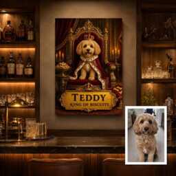 Personalised King Of Biscuits Royal Pet Canvas From Photo, Custom Name Dog Cat Wall Art Gift For Owner Birthday Christmas Decor - thumbnail 3