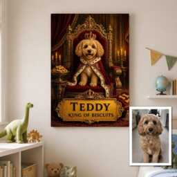 Personalised King Of Biscuits Royal Pet Canvas From Photo, Custom Name Dog Cat Wall Art Gift For Owner Birthday Christmas Decor - thumbnail 2