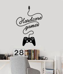Wall Vinyl Decal Children's Room Decor Hardcore Gamer Computer Games Gaming Joystick Decoration - #1111Di - thumbnail 1