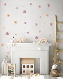 Daisy Flower & Dots Wall Decals For Kids' Bedroom, Nursery, Playroom - PVC-Free, No Odour Reusable Peel Stick Fabric Decal