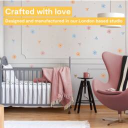 Daisy Flower & Dots Wall Decals For Kids' Bedroom, Nursery, Playroom - PVC-Free, No Odour Reusable Peel Stick Fabric Decal - thumbnail 2