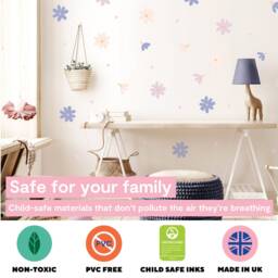 Daisy Flower & Dots Wall Decals For Kids' Bedroom, Nursery, Playroom - PVC-Free, No Odour Reusable Peel Stick Fabric Decal - thumbnail 3