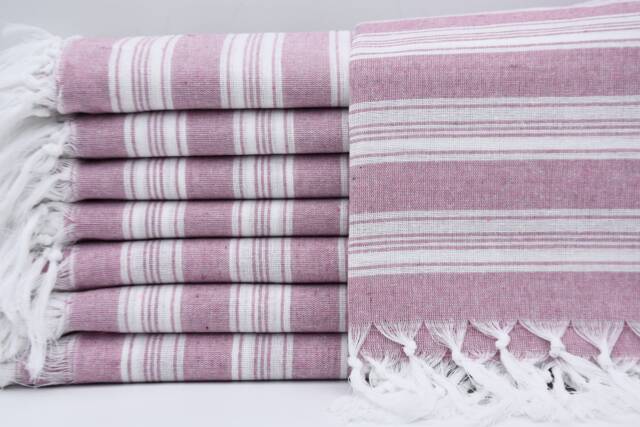"Bridesmaid Gift Towel, Plum Color Towel, Striped Towel, Turkish Pehtemal, Turkish Towel, Wholesale Towel, Thin Towel, 32""x65" - image 1