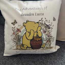 Personalised Pooh Bear Birth Announcement Cushion Cover Nursery Decor - thumbnail 3