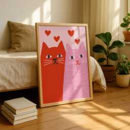 Love Prints - Cat Art Print Pink Gallery Wall Poster Cute - thumbnail 3