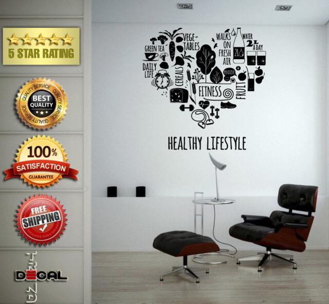 Good Health Healthy Life Style Food Exercise Fitness Wall Vinyl Sticker Mural Room Decor L1811 - image 1