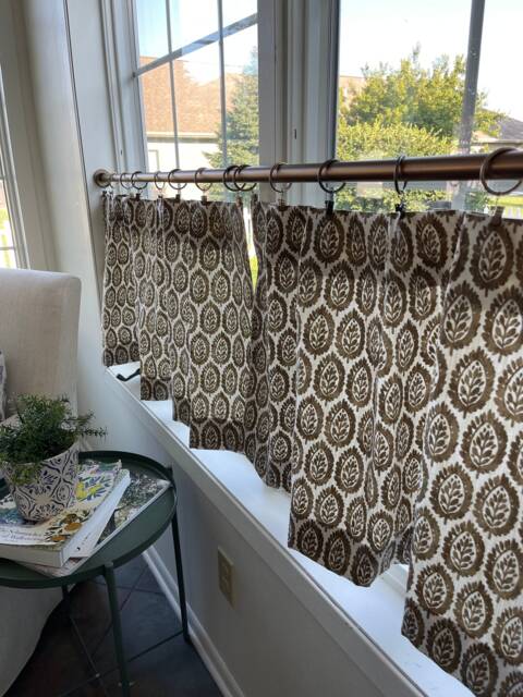 Lynn Chip Block Print Pattern Cotton Linen Texture Cafe Curtains , Tier Curtains, Kitchen Bathroom Window Treatments - image 1