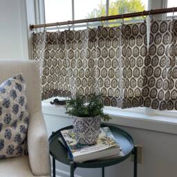 Lynn Chip Block Print Pattern Cotton Linen Texture Cafe Curtains , Tier Curtains, Kitchen Bathroom Window Treatments - thumbnail 3