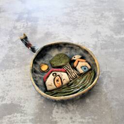 Ceramic Pomegranate Wall Hanging Decor With Miniature Houses Inside, Whimsical Art Object Home From Israel, Judaic - thumbnail 3