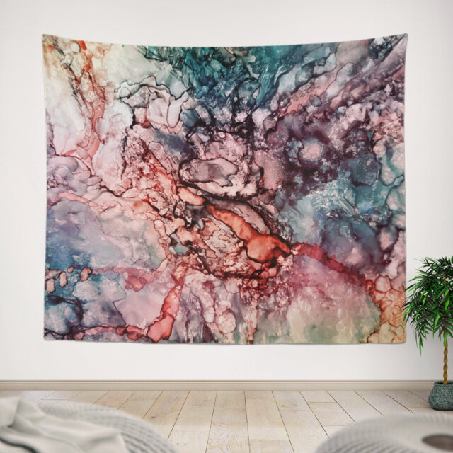 Abstract Art Tapestry, Modern Wall Tapestry, Ink Wall Art, Boho Tapestry, Colorful Abstract Hanging - image 1