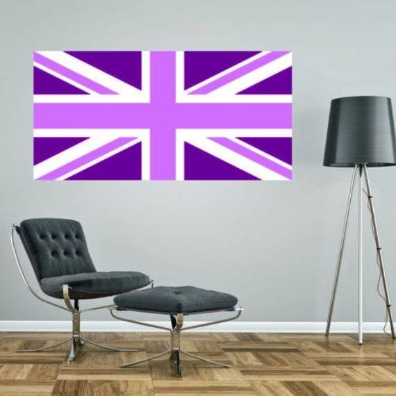 Union Jack Purple Lilac Pastel British Flag Wall Sticker Decal UK Great Britain Graphic Art Mural Girly Pretty - image 1