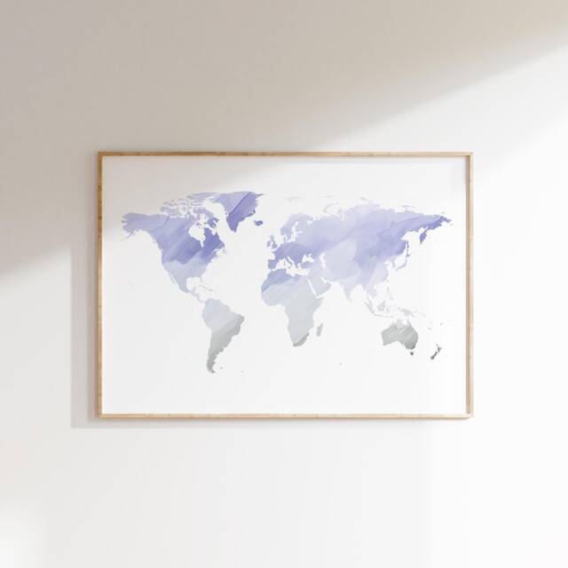Purple Watercolor World Map Print - Wall Art Housewarming & Anniversary Gift - image 1