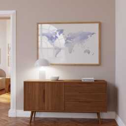 Purple Watercolor World Map Print - Wall Art Housewarming & Anniversary Gift - thumbnail 3