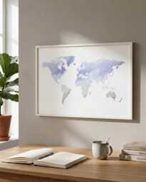 Purple Watercolor World Map Print - Home Office Wall Art