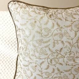 Cushion Cover, Throw Pillow Case, Cover, Block Print, White, Off White, Gold Leaf, Floral Paisley, 16 Inches, Accent Cushion, India Art Gift - thumbnail 2