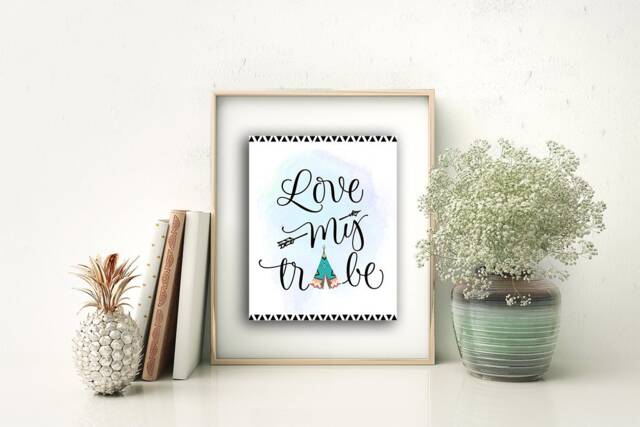 Tribal Wall Art Print Love My Tribe, Boho Family Decor - 8x10 - Digital Download - image 1