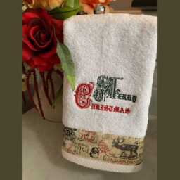 Embroidered Christmas Bath & Hand Towel Set/Holiday Decor - thumbnail 2