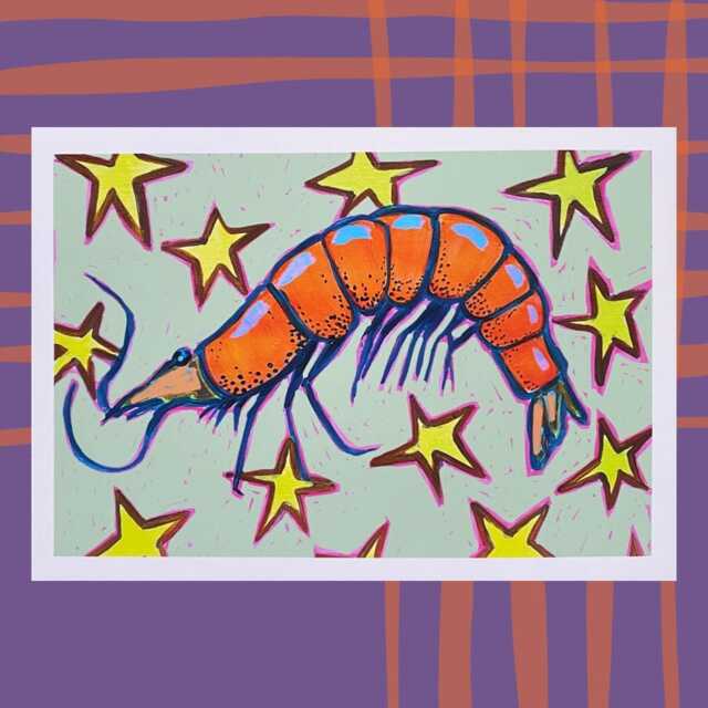 Funky Shrimp With Stars - Quirky & Vibrant Food Wall Hanging - image 1
