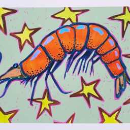 Funky Shrimp With Stars - Quirky & Vibrant Food Wall Hanging - thumbnail 3