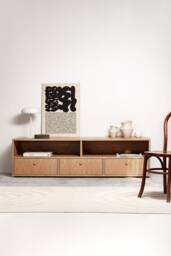 "Sideboard, Tv Cabinet, Bookshelf Sideboard, Oak Veneer With 2 Shelves & 3 Drawers ""Grass"