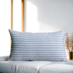 Blue Striped Pillow, Sky Cushion, White Boho Lumbar Cosy Throw Bohemian Home Gift, Thin Lines Couch Pillow