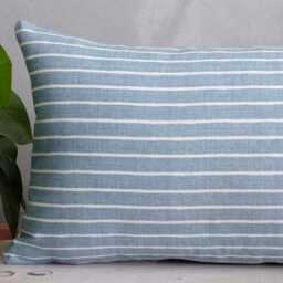 Blue Striped Pillow, Sky Cushion, White Boho Lumbar Cosy Throw Bohemian Home Gift, Thin Lines Couch Pillow - thumbnail 2