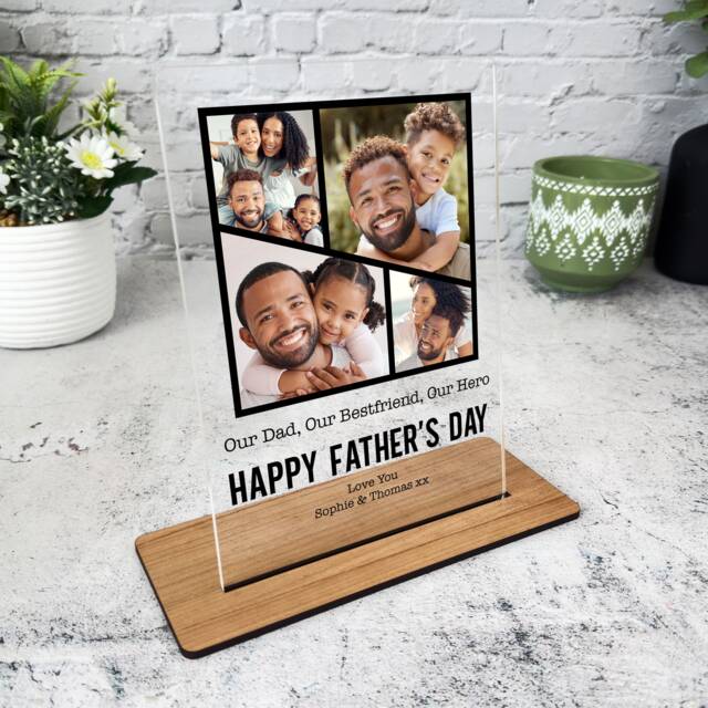 Fathers Day Gift Black Grid Photo Frame Personalised Acrylic Plaque - Gift, Custom - image 1