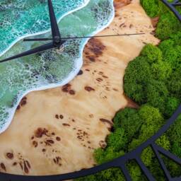 Epoxy Resin Wood Wall Clock Metal Frame, Moss Decor - 14'' - thumbnail 2