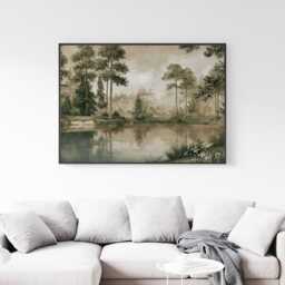Forest Lake Poster, Sepia Woodland Wall Art, Nature Landscape Print - thumbnail 3
