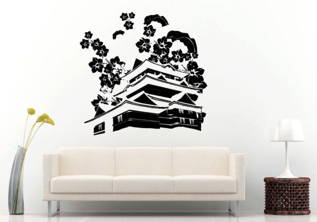 Pagoda Chinese Japanese Asian Eastern Architecture Building House Flowers Sakura Wall Decal Vinyl Sticker Mural Room Decor L1125 - image 1