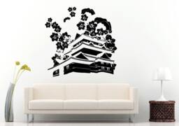 Pagoda Chinese Japanese Asian Eastern Architecture Building House Flowers Sakura Wall Decal Vinyl Sticker Mural Room Decor L1125 - thumbnail 1