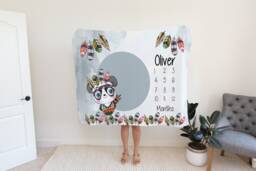 Wild Animal Milestone Blanket Boy Monthly Photos Blanket-Personalized Baby With Watercolor Panda - Shower Gift - thumbnail 1