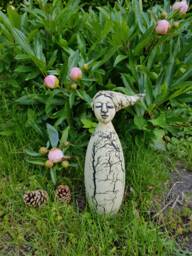 Garden Fairy Ceramics Handmade Unique - Frost-Proof, Garden Plug Figure, Feendeco 30 cm, Hair Right
