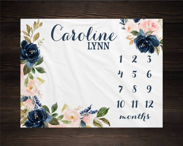 Girl Milestone Blanket Personalized Monthly Growth Tracker Custom Baby Shower Gift For New Mom Watercolor Floral Newborn Nursery - image 1