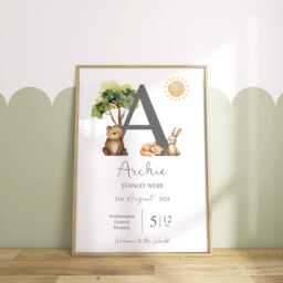 New Baby Forest Print - Birth Details Gift Newborn Present Personalised Woodland Theme - thumbnail 3