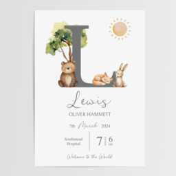 New Baby Forest Print - Birth Details Gift Newborn Present Personalised Woodland Theme - thumbnail 2