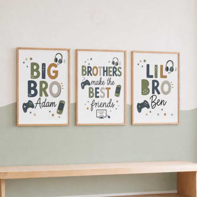Brothers Gaming Room Print - Sibling Wall Art, Kids Shared Bedroom Video Game Decor - image 1