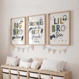 Brothers Gaming Room Print - Sibling Wall Art, Kids Shared Bedroom Video Game Decor - thumbnail 3