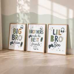 Brothers Gaming Room Print - Sibling Wall Art, Kids Shared Bedroom Video Game Decor - thumbnail 2