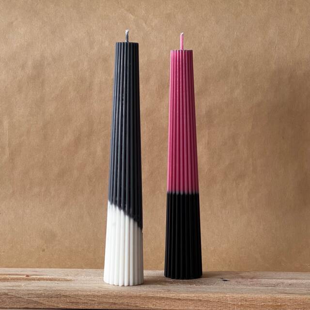 Set Of 2 Column Ribbed Pillar Candles - Soy Wax Home Decor Housewarming Gift Dinner Table Candle Shaped - image 1